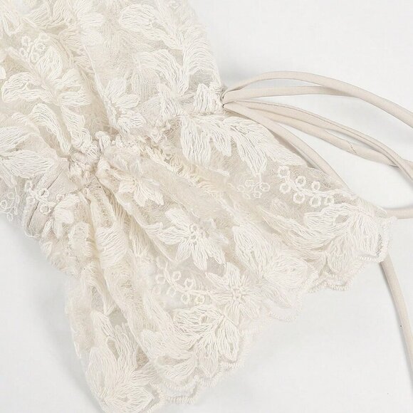 Apricot Casual Women's Elegant  Lace Sheer long sleeve Blouse - Picture 8 of 9